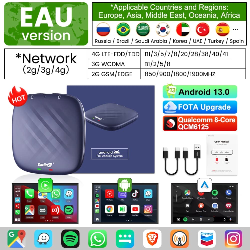 2025 CarlinKit CarPlay AI Box Android 13 SM6225  6125 8 cœurs Android Auto Adaptateur CarPlay sans f