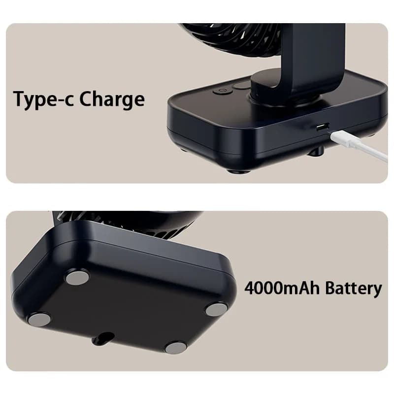 Ventilateur de Table Portable type-c Rechargeable 4 vitesses bureau USB ventilateur de refroidisseme
