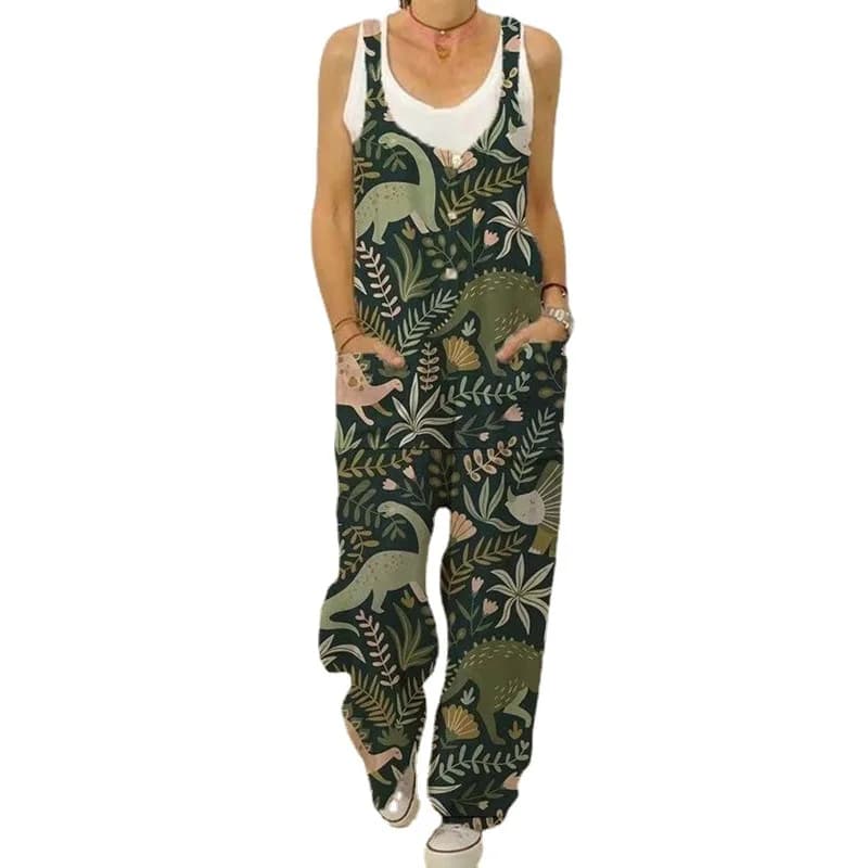 Combinaison en fibre florale pour femmes, style Boho, jambes larges, pantalons longs, bretelles, gra