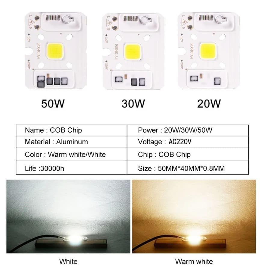 Puce COB LED intelligente IC 10W 20W 30W 50W 220V, pas besoin de pilote, ampoule LED 3W 5W 7W 9W pou