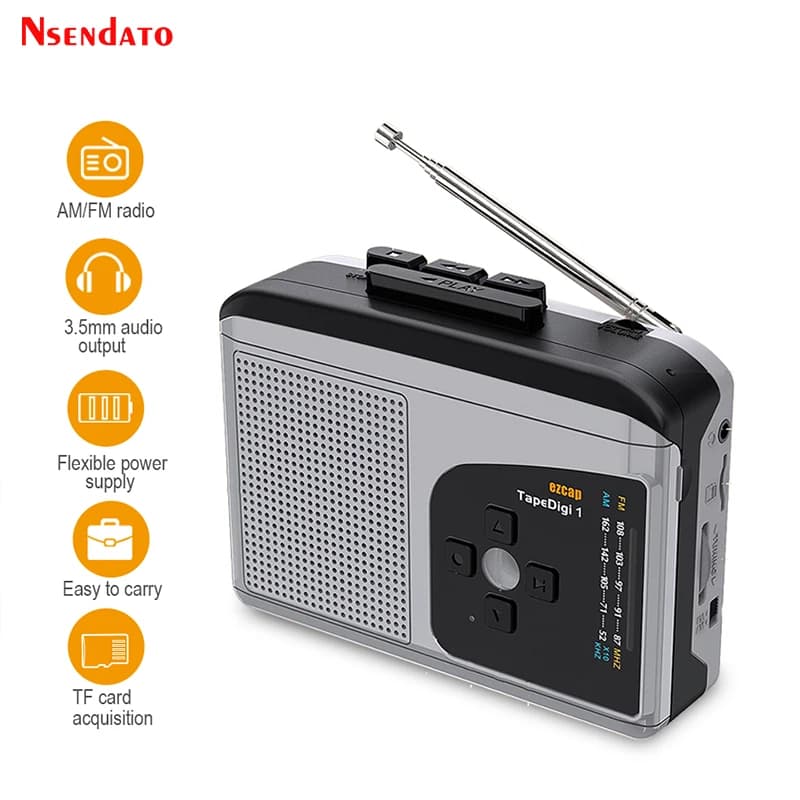 Ezcap234 Lecteur de cassettes original avec convertisseur MP3, haut-parleur, radio AM/FM, enregistre