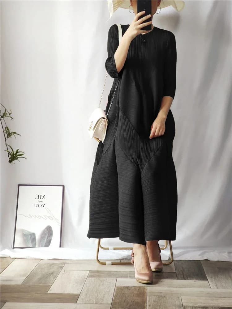 Ata Yake-Robe Longue Plissée avec Bourgeon, Lanterne, Grande Taille, Décontracté, Élégant, Esthétiqu