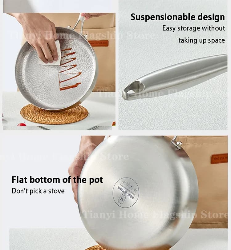 Poêle à frire antiadhésive Wok en titane et acier inoxydable, 20/24/28cm, poêle à Steak aux œufs, cu