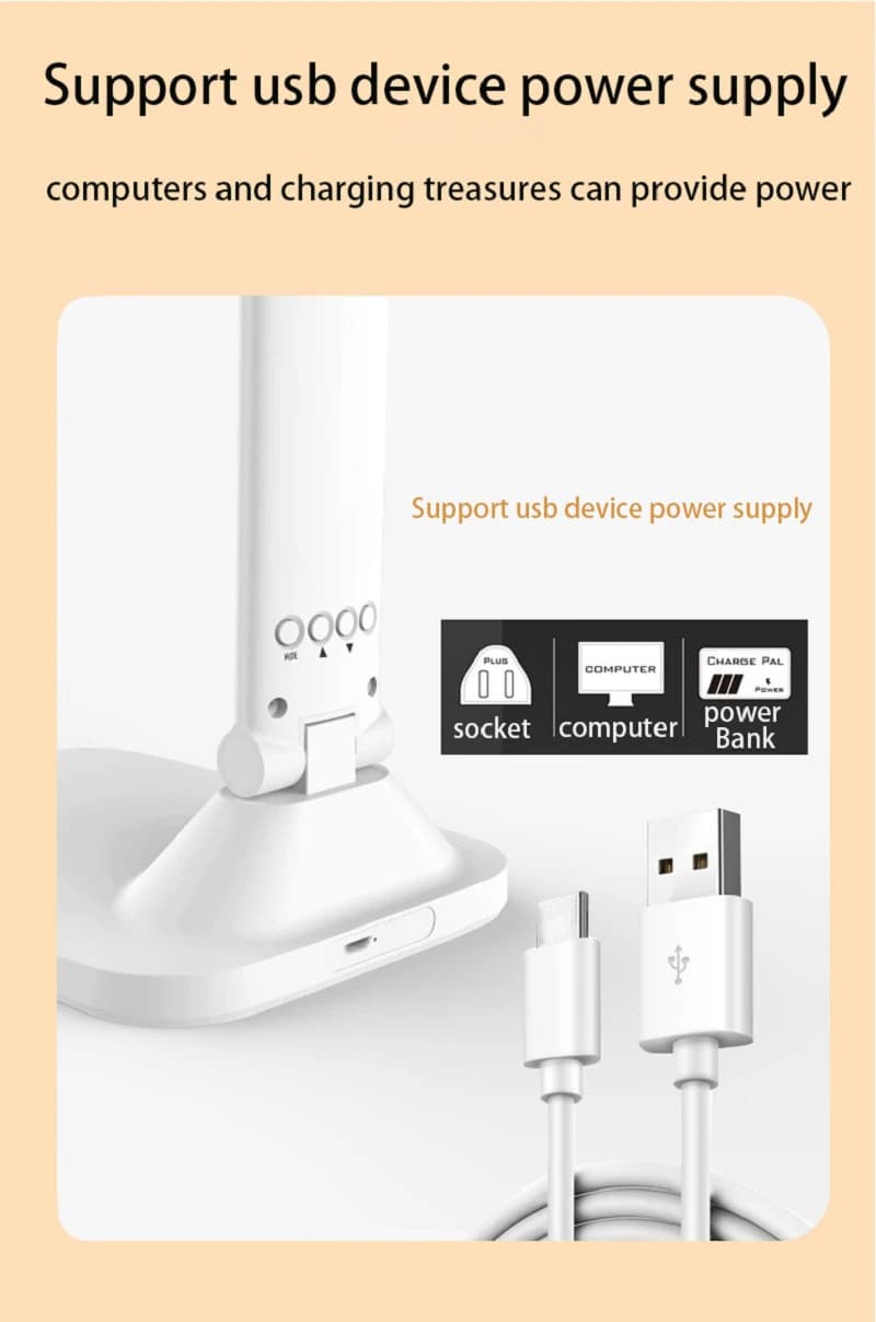 Lampe de Table pliante USB lecture tactile réglable Protection des yeux avec réveil thermomètre LED 