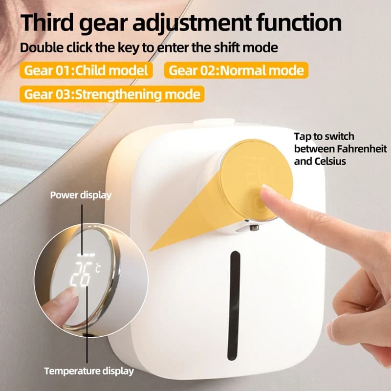Distributeur de savon mural automatique, écran d'affichage de la température rechargeable par USB, d