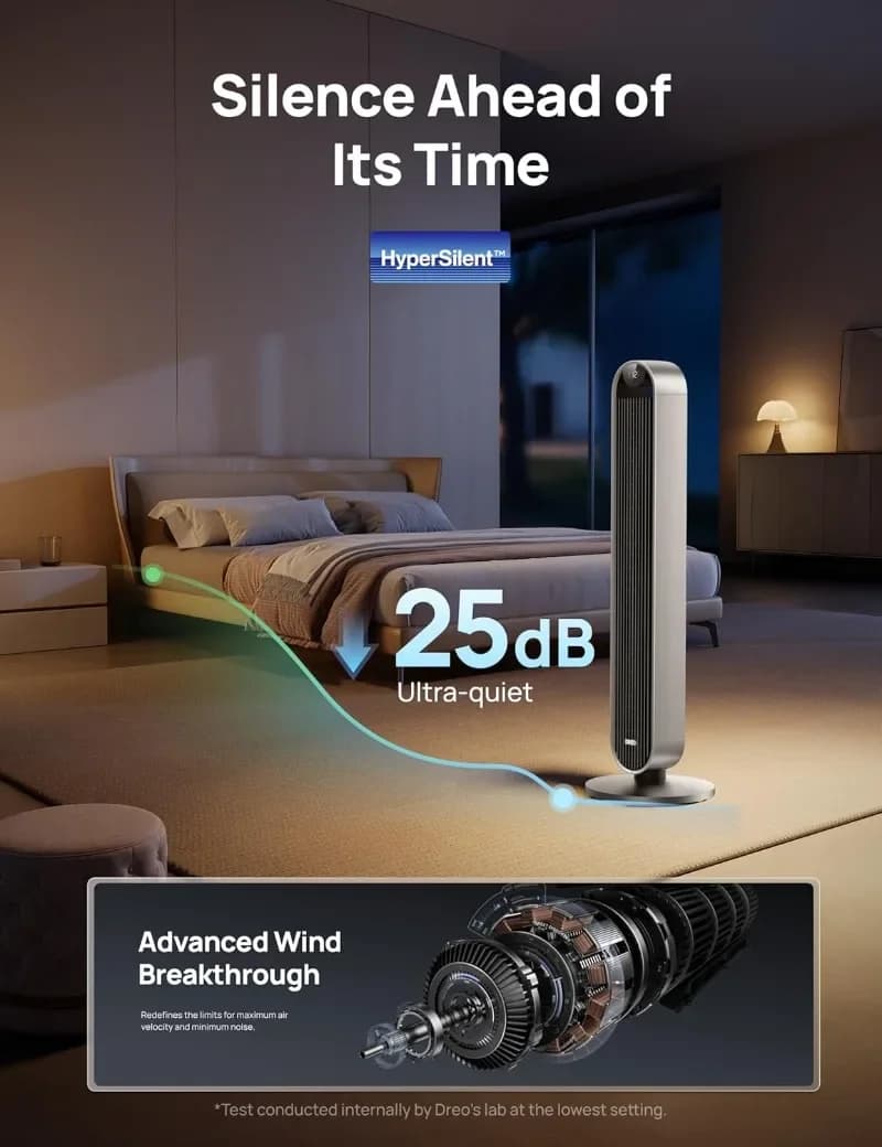 HOME.Ventilateur tour populaire pour chambre à coucher, 42 pouces 120 °   Ventilateur oscillant, mot