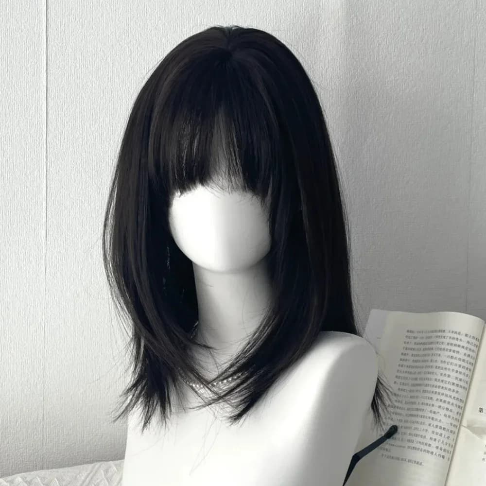 Y2K perruque pour femmes noir moyen long cheveux raides Simulation naturelle usage quotidien perruqu