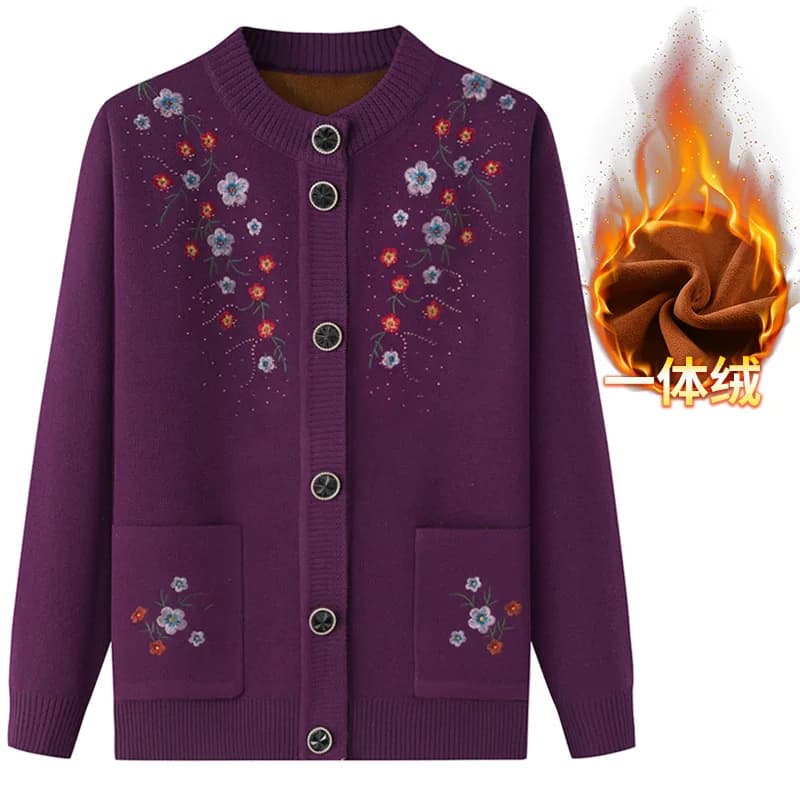 Haut de printemps automne femmes ElmainMother's brodé avec espoir chandails grand-mère hiver Plus Ve