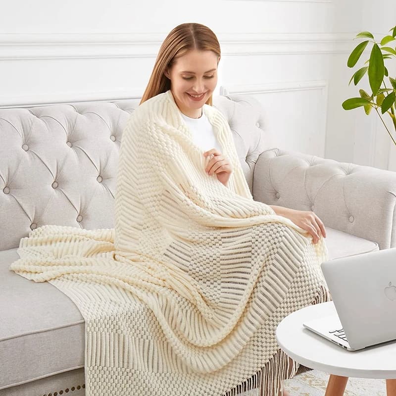 Blanc Boho jeter couvertures texturées grandes couvertures tricotées épais Vintage luxe jeter couvre