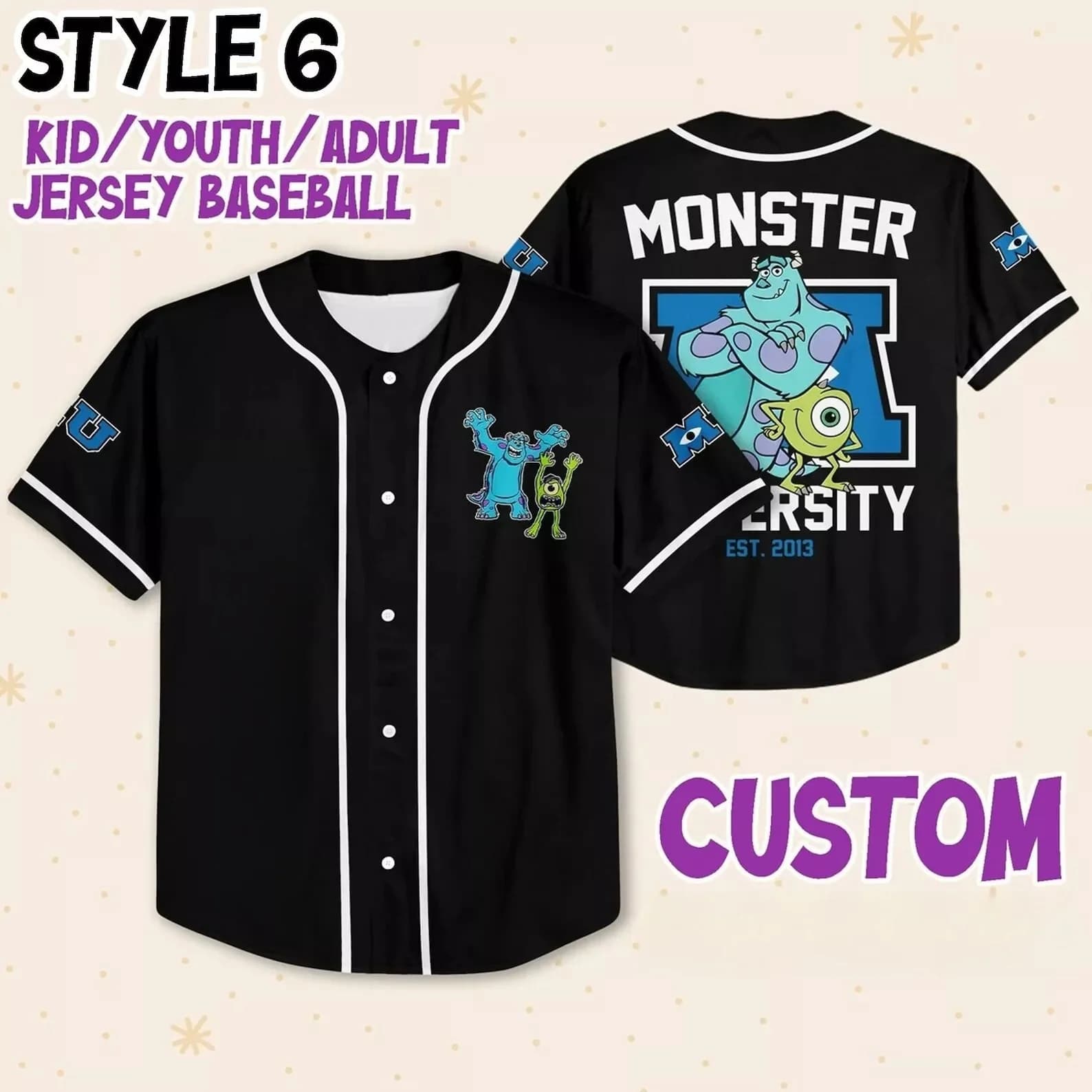 Maillot de Baseball personnalisé Monsters University Mike Sulley, chemise de Cosplay pour enfants, j