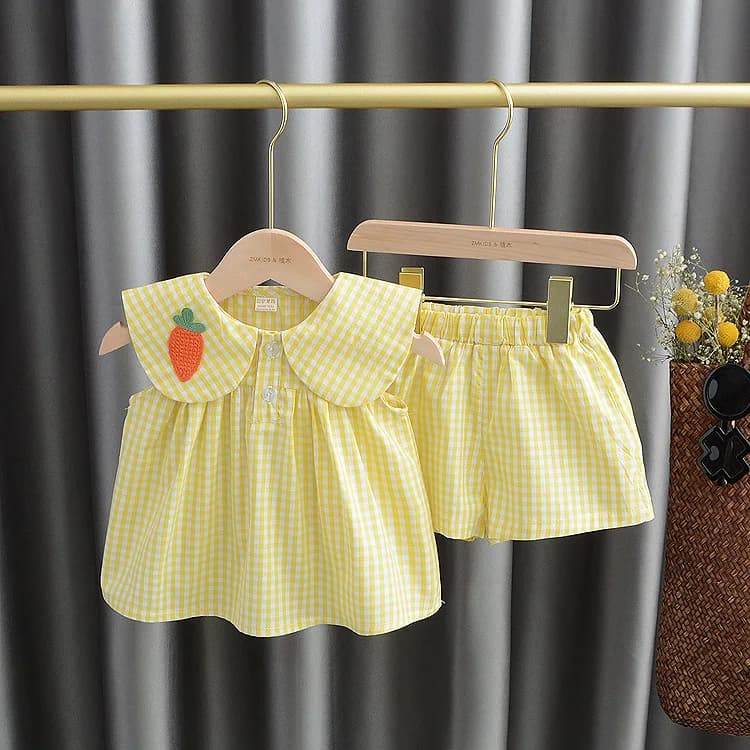 Ensembles de vêtements d'été bébé fille mignon fruits coton filles Plaid douce princesse 2 pièces co