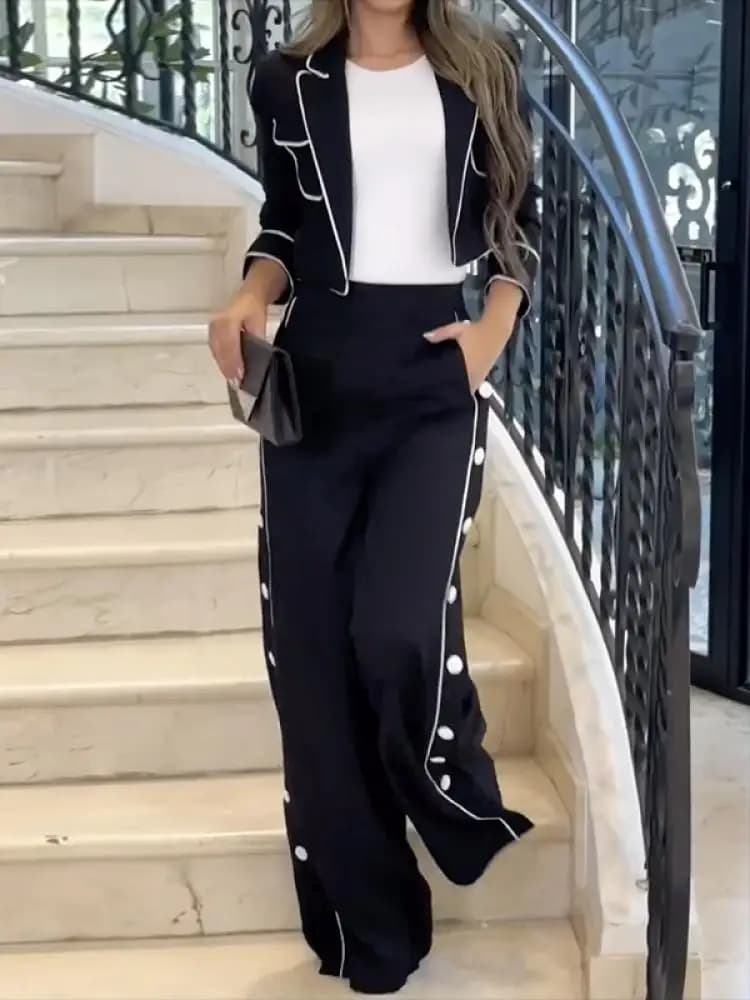 Missuoo Urban femme 2025 nouveau pantalon de banlieue ensemble col cranté veste et côté boutonné tai
