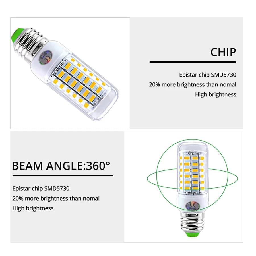 Ampoules de maïs LED pour la décoration de la maison, lampe LED E14, SMD 5730, 220V, 24, 36, 56, 72
