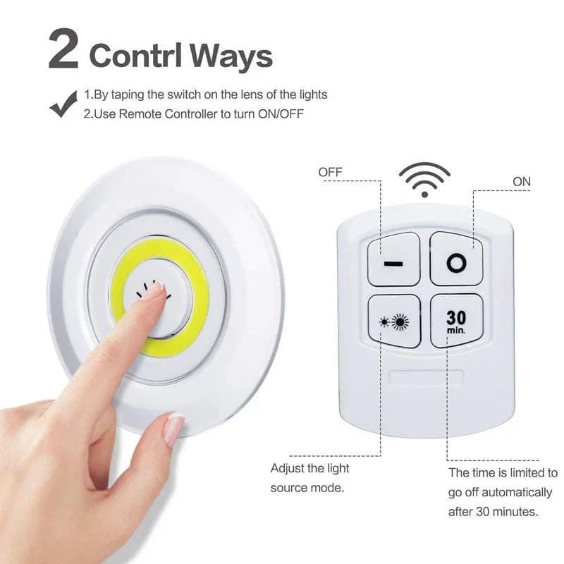 Lampe de nuit LED sans fil avec télécommande, 3W, super lumineuse, COB, sous éclairage, intensité va