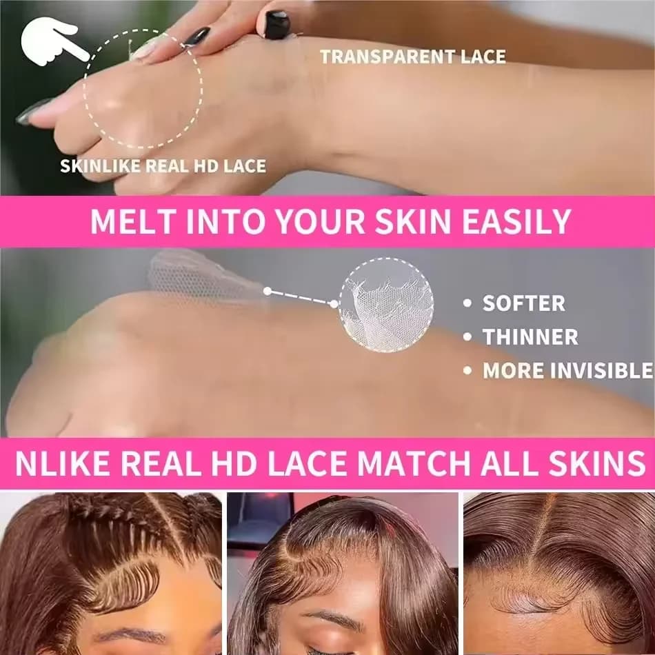 Dentelle transparente frontale complète 13x4 HD de densité 220 # 4 perruques de cheveux humains de p