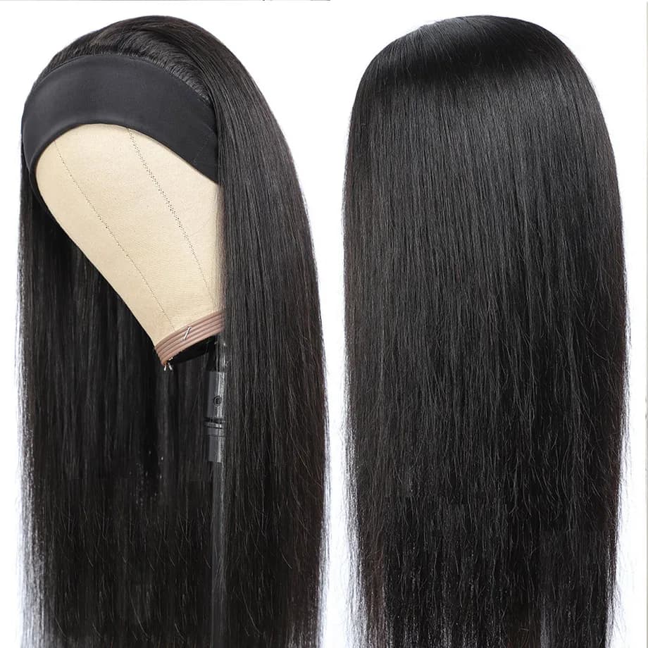 Perruque Brésilienne Naturelle Remy Cheveux Lisses Sans Colle, Faite à la Machine, pour Femme Noire