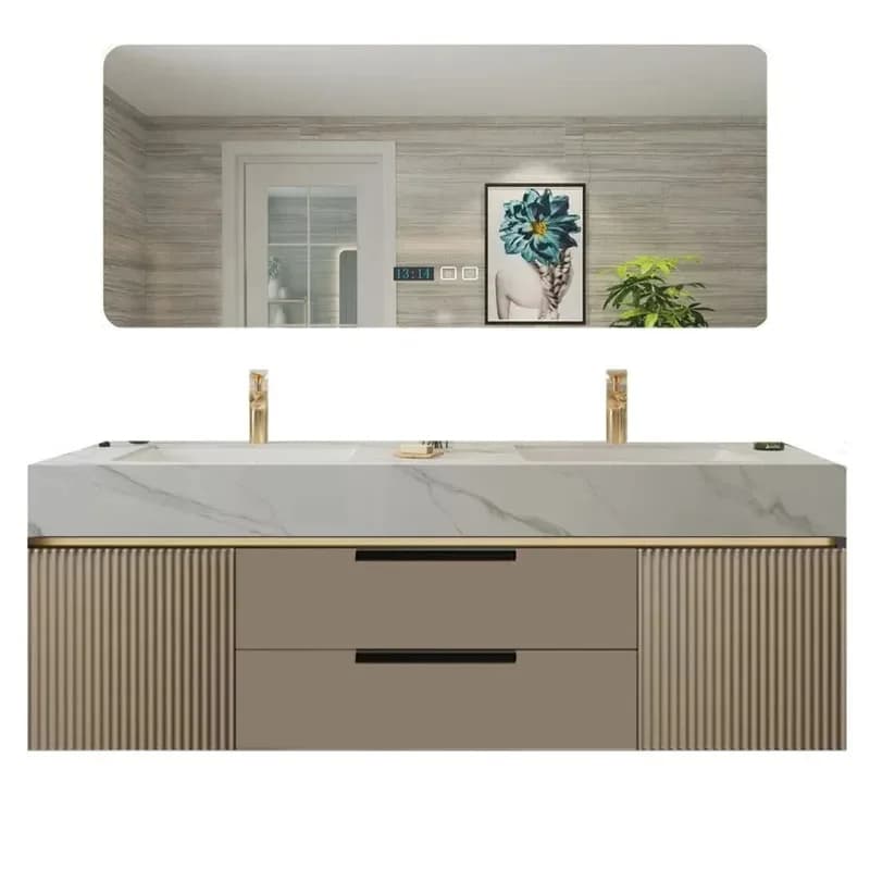 Meuble de salle de bain de luxe en bois avec tiroirs étanches, design élégant, ensemble complet de r