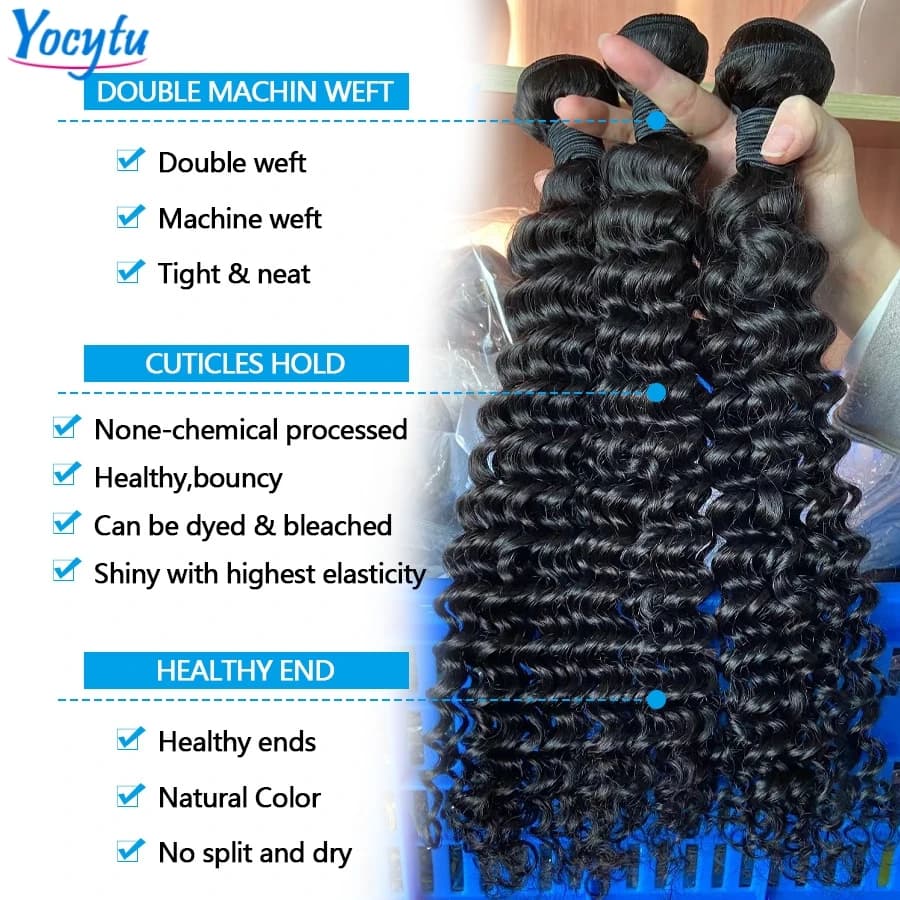 Deep Wave Tissage Humain Hair 24 24 24 Pouces Tissage Brésilien 100% Cheveux Humain YOCYTU Meche Tis