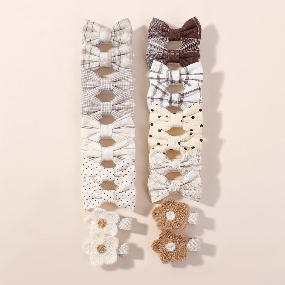 Pinces à cheveux avec nœuds pour enfants, 20 pièces/ensemble, Barrette Boutique, tissu à couverture 