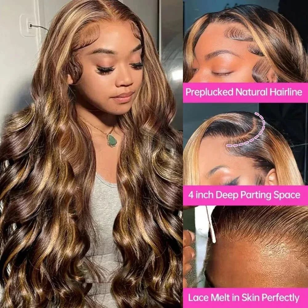 Perruques en cheveux humains ondulés 13x4 avec dentelle frontale, densité 200%, 40 pouces, mèches 4/