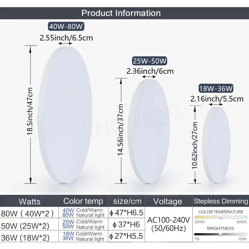MING & BEN Smart LED plafonniers 18,5 pouces rond moderne LED plafonnier avec APP télécommande régla