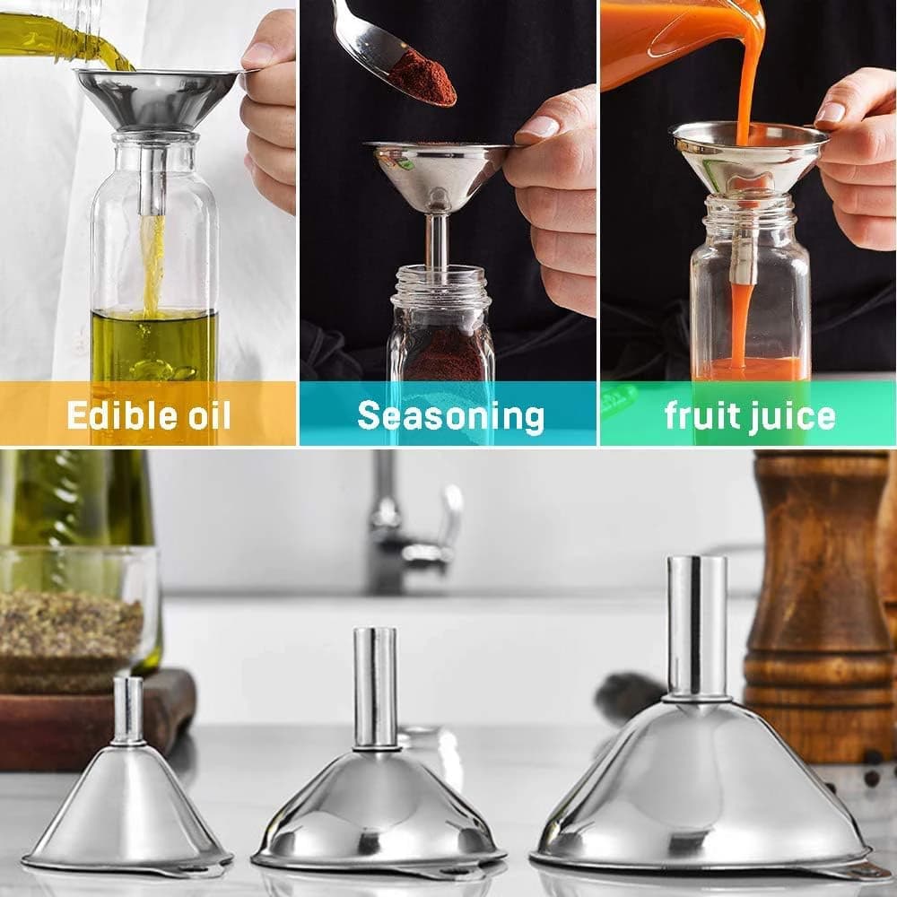 Ensemble d'entonnoirs de cuisine en acier inoxydable, 3/5 pièces, entonnoirs métalliques de qualité 