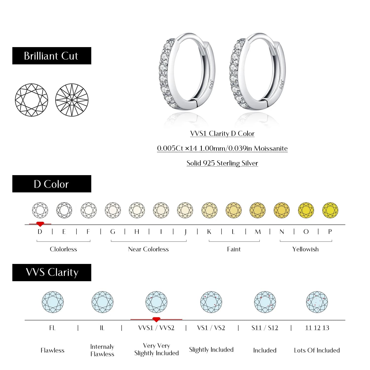 MODIAN D couleur scintillante Moissanite boucles d'oreilles 925 en argent Sterling classique brillan