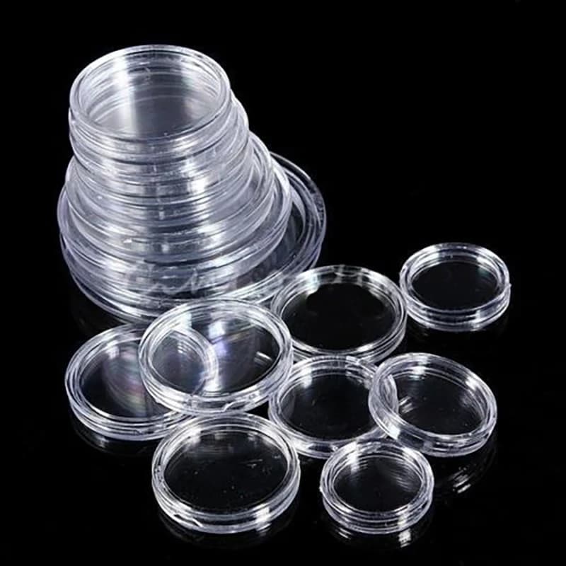 Porte-monnaie en plastique Transparent 16-46mm, 20 pièces/lot, présentoir de Capsules, étuis de Coll