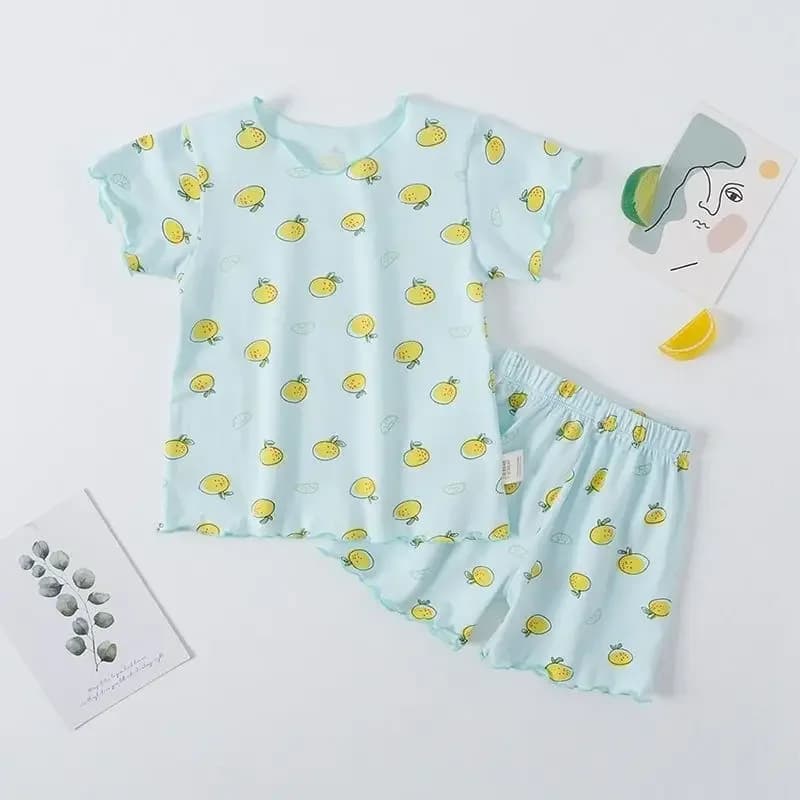 Ensemble pyjama d'été pour filles, imprimé fraises, short et t-shirt pêches roses, vêtements d'intér