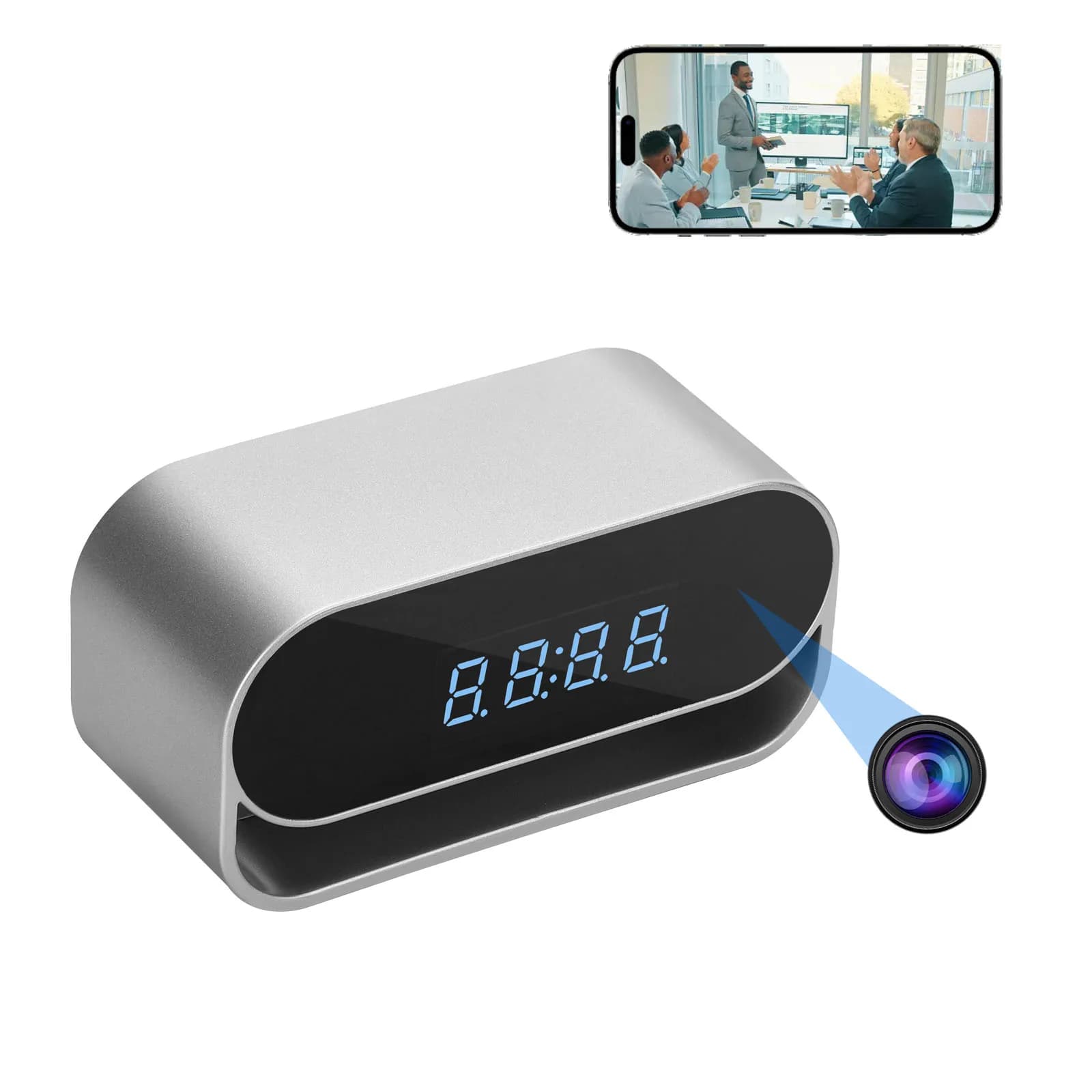Caméra de surveillance cachée avec horloge, WiFi, vision nocturne, détection de mouvement, vue à dis