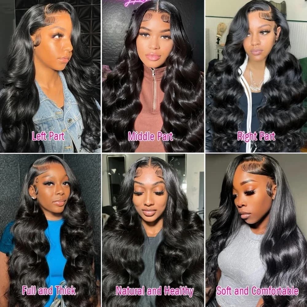 Perruque Lace Front Wig Body Wave Brésilienne Naturelle, Cheveux Humains Transparent HD, 13x6, Densi