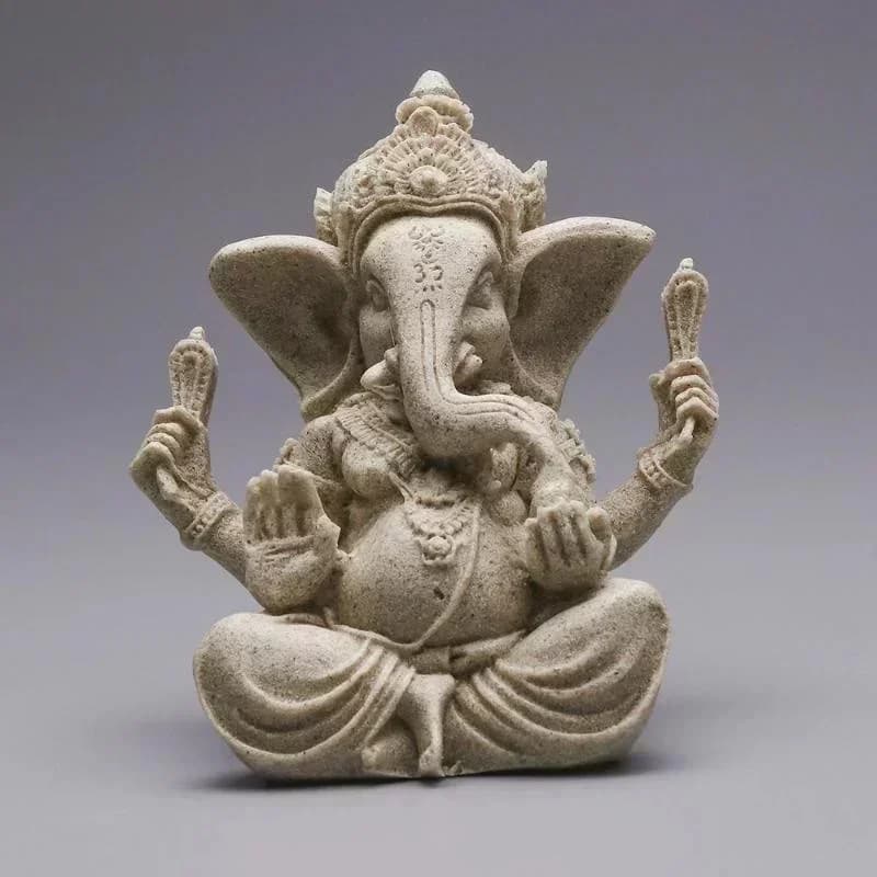 Statue d'éléphant de bouddha Ganesha en grès faite à la main, Sculpture pour la décoration de la mai