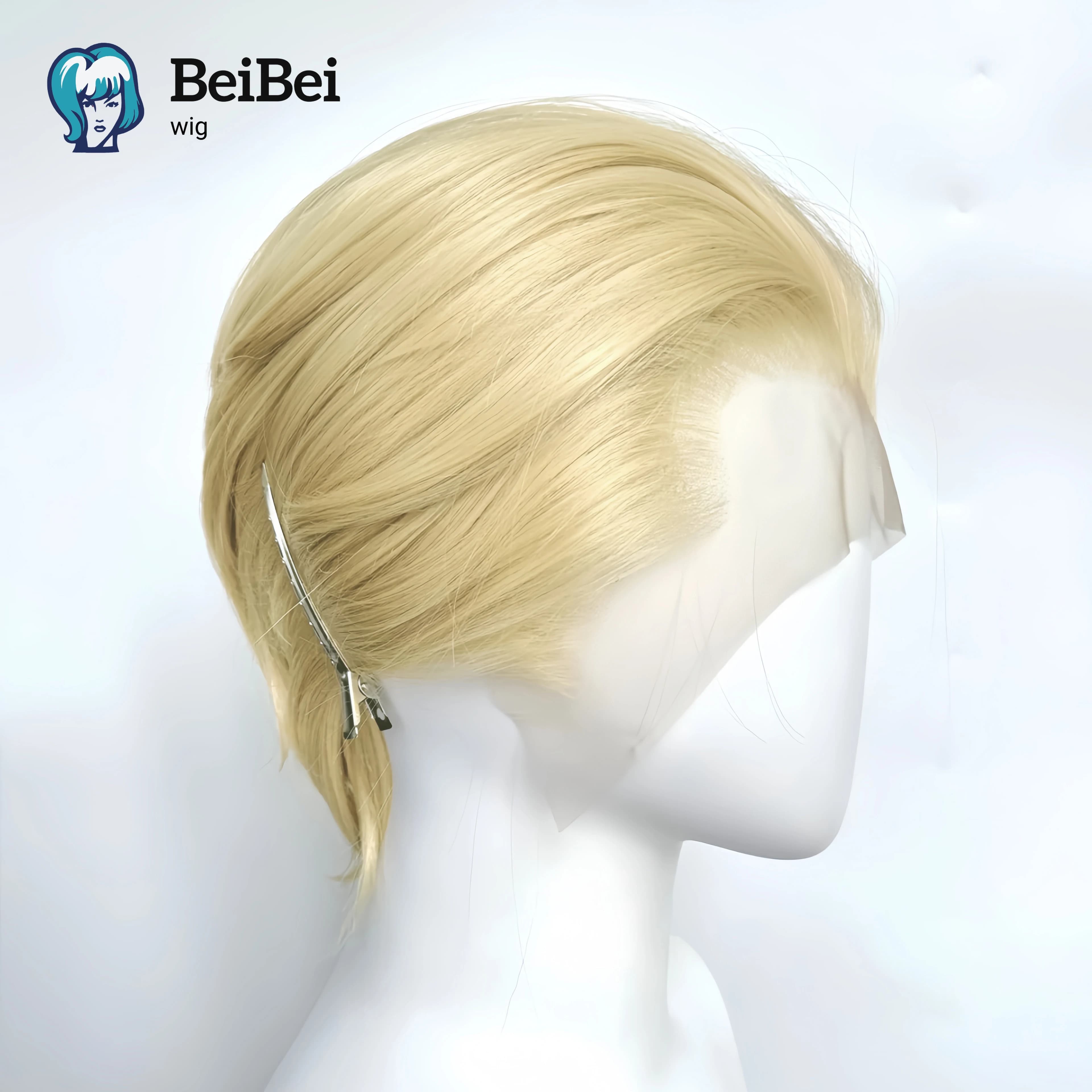 BeiBei – perruque Lace Front Wig synthétique courte noire, 8 pouces, 13x4, Blonde argentée, en Fiber