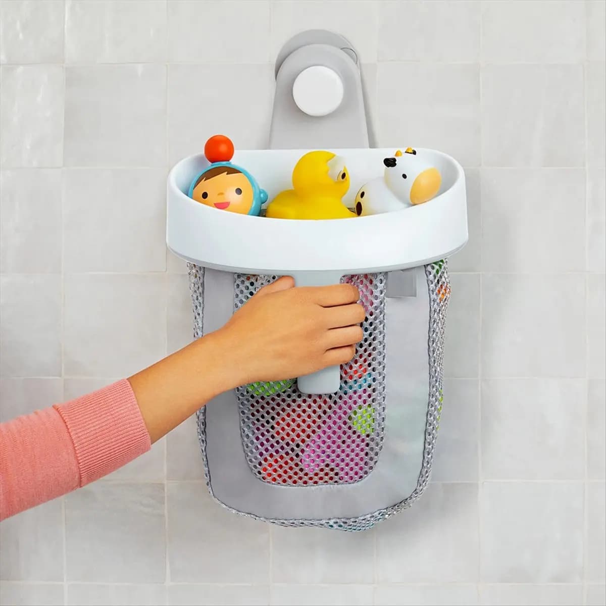 [CLOS] Rangement de jouets de bain suspendu avec maille à séchage rapide, blanc et gris