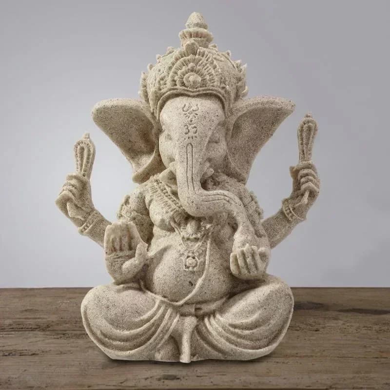 Statue d'éléphant de bouddha Ganesha en grès faite à la main, Sculpture pour la décoration de la mai
