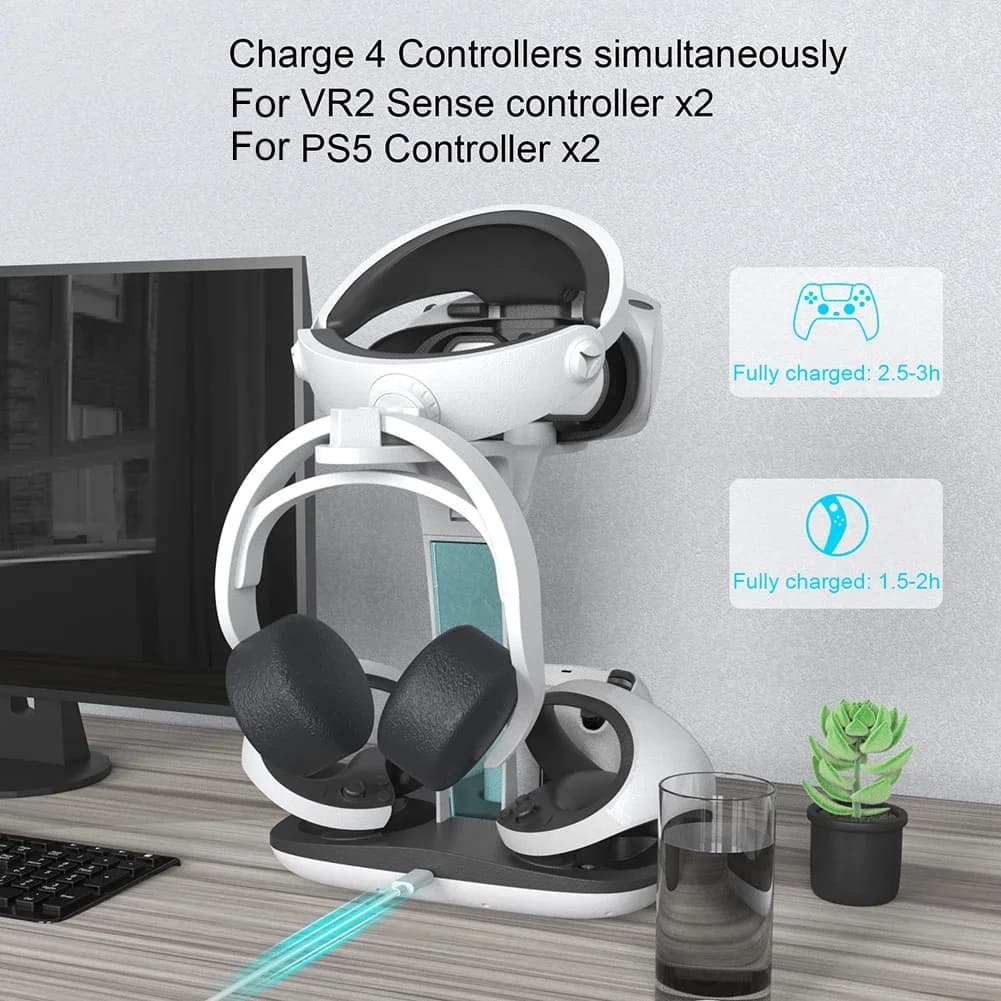 Station de charge S6 pour PS5 PS VInter, support de casque, contrôleur, chargeur, indicateur lumineu