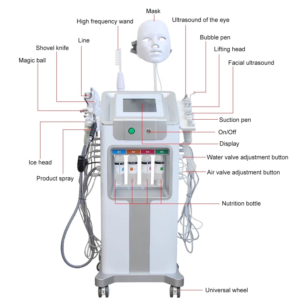Hydro Machine à oxygène et eau 12 en 1, Lifting du visage, nettoyage en profondeur, Dermabrasion, Pe