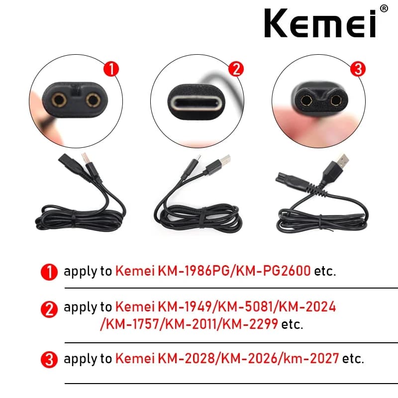 Câble de chargeur d'alimentation USB d'origine pour Kemei 1986PG 1949 2028 2026 tondeuse à cheveux p
