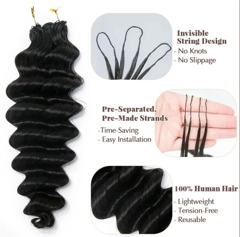 Cheveux en vrac pré-divisés pour tressage, extensions de cheveux humains Deep Wave au crochet, tress