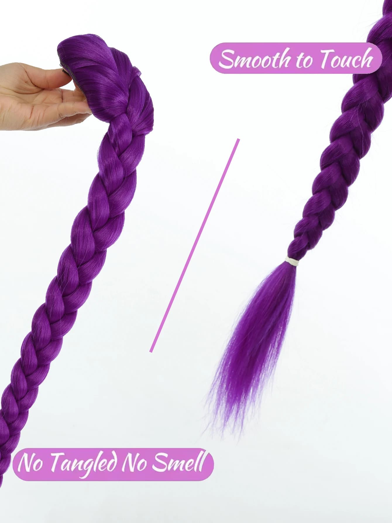 Queue de cheval synthétique longue de 26 pouces avec clips, cheveux violets tressés, coiffure de Cos