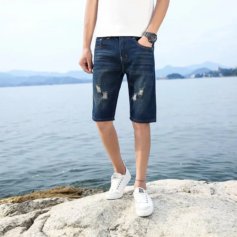 29-40 nouvel été hommes personnalisé lavable pantalon en Denim perforé grand pantalon moyen décontra