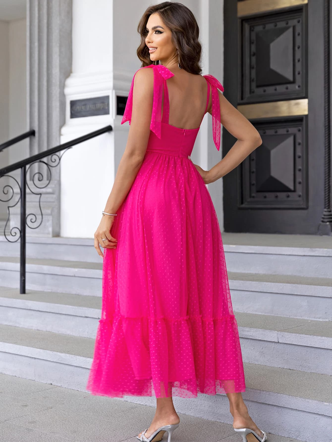 Robe longue d'été élégante en maille transparente dos nu pour femme 2026 – Robe de soirée de bal de 