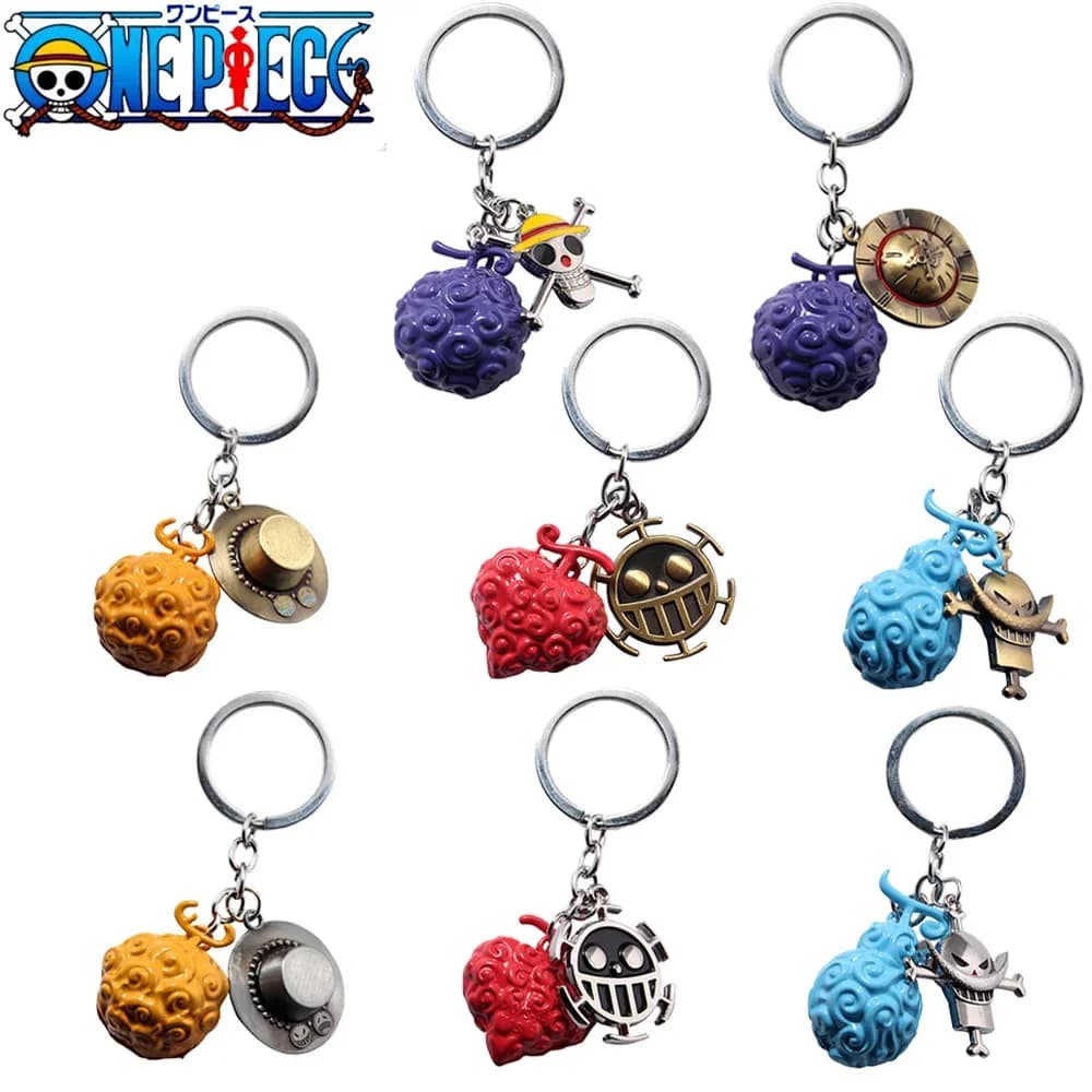 Porte-clés en métal une pièce, Anime Luffy Ace Law Devil Fruit, pendentif créatif, porte-clé de voit