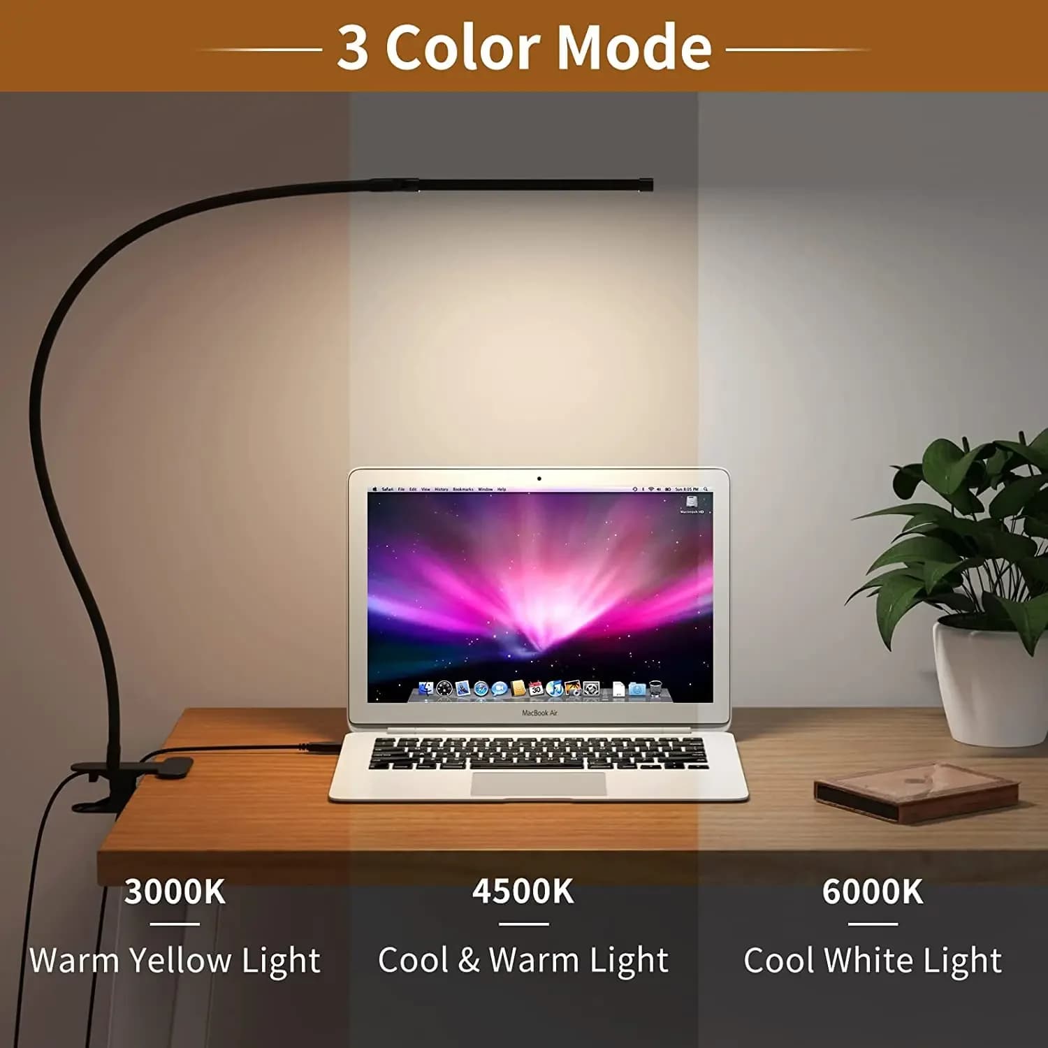 Lampe de bureau LED à clipser, lampe de lecture à intensité variable, soin des yeux, USB 360 ° Pince