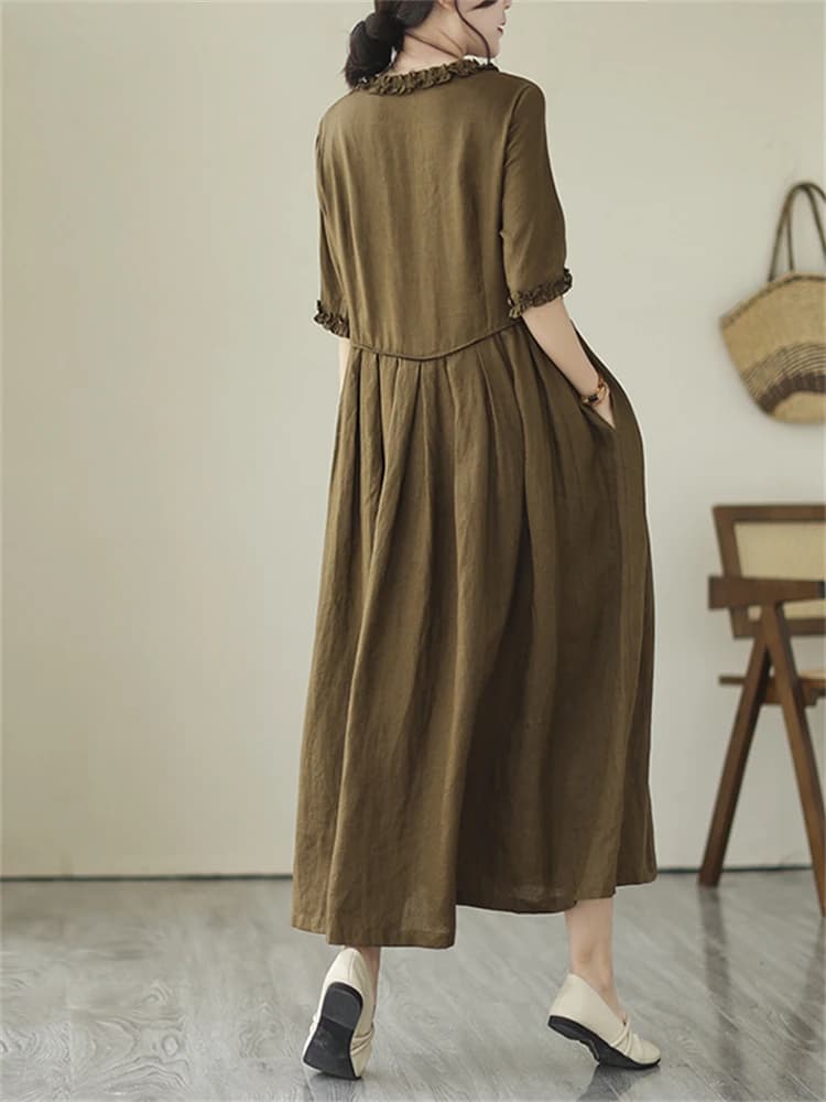 Robes en coton vintage de couleur unie pour femmes, nouvelle collection été 2026, robe longue décont