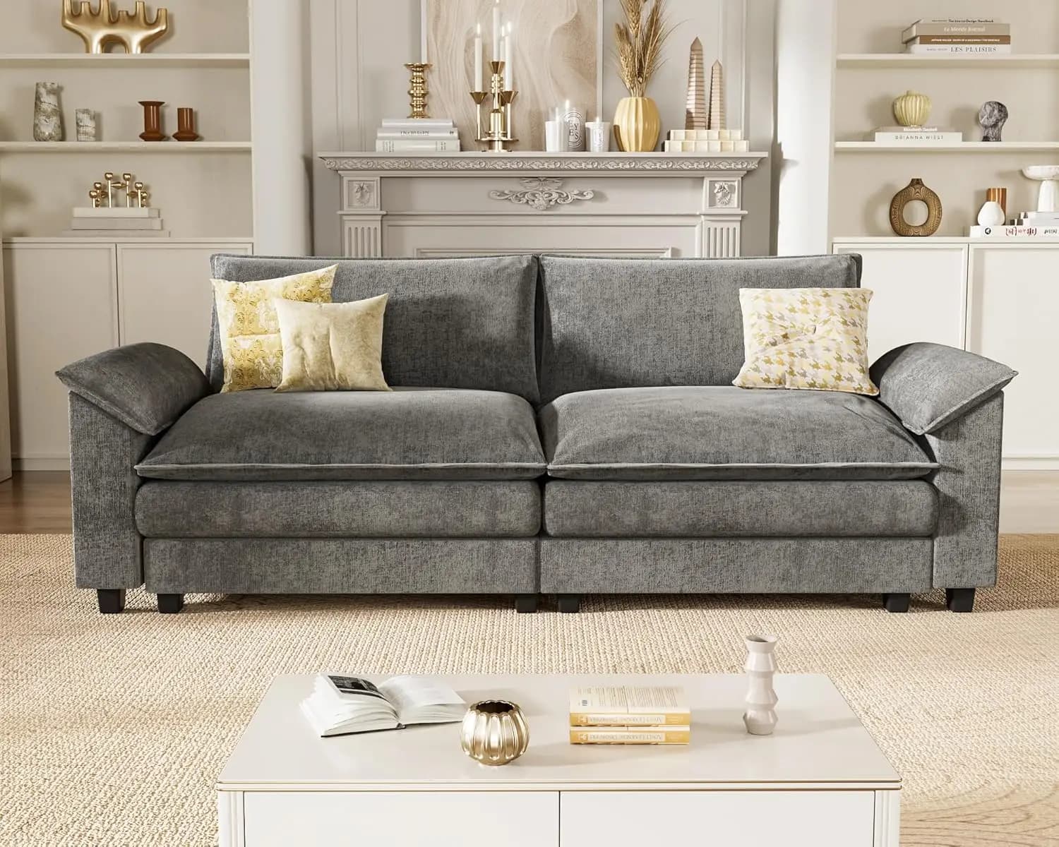 Canapé modulaire 80 pouces avec coussin double couche en chenille, profond, 2 places, style nuage, p