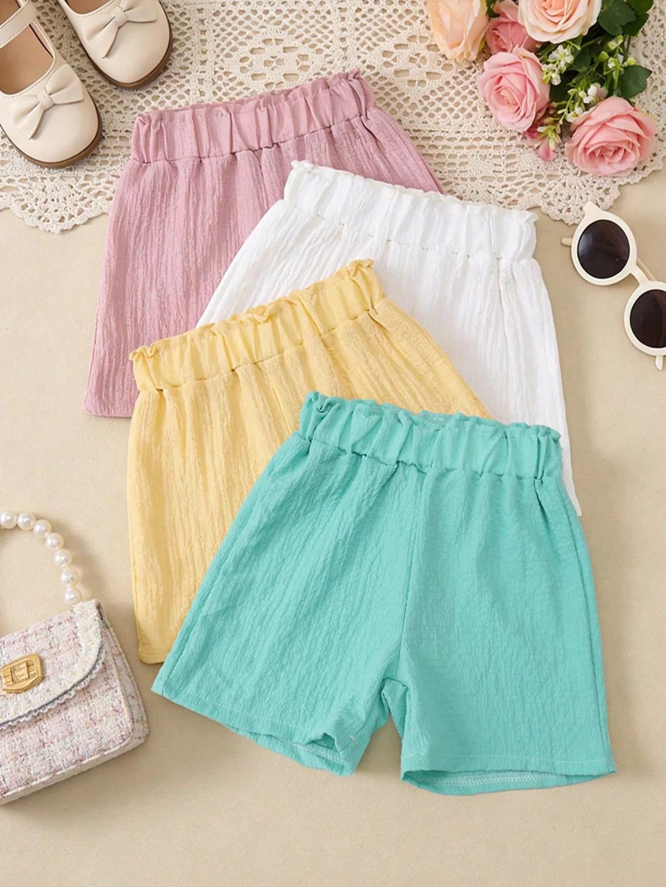 4 shorts à bulles pour filles, doux et confortables, offrant un confort frais et respirant en été po