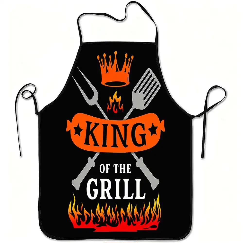 Tablier King Of The Grill - Tablier en lin amusant avec motif de chef BBQ pour homme, idéal pour la 