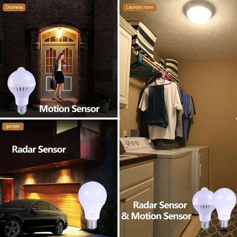 Ampoule LED avec détecteur de mouvement 220V, ampoule LED 3W 5W 7W 9W 12W E27, lampe LED intelligent