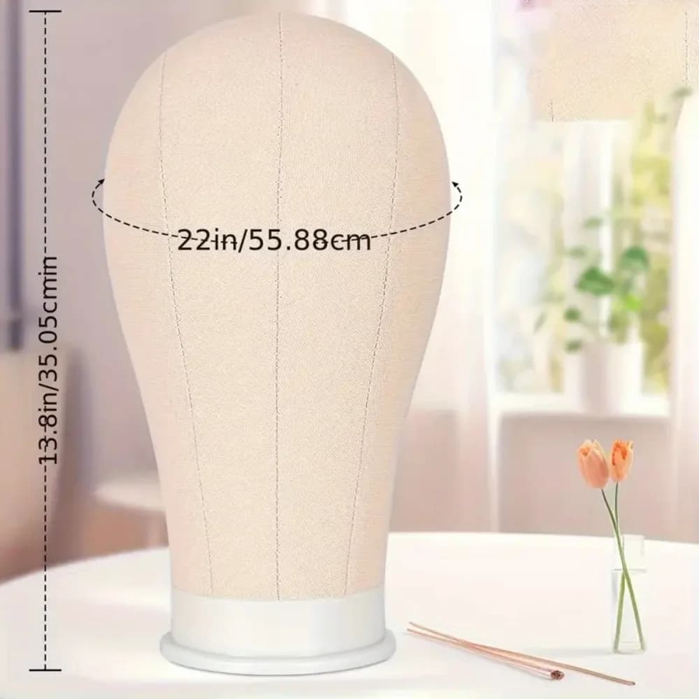 Support de perruque et ensemble combiné de 22 pouces, support de tête de perruque en toile avec tête